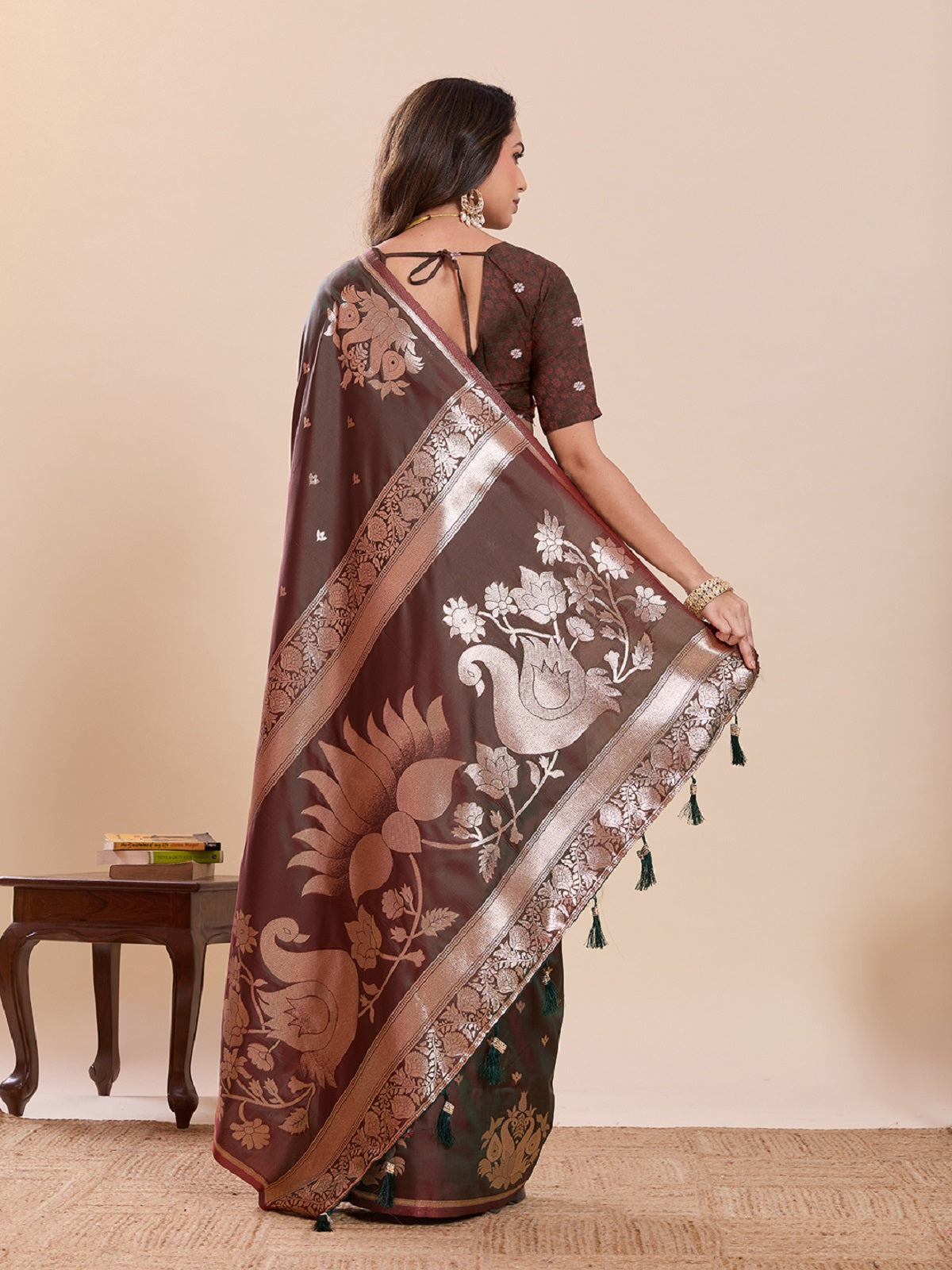 Dwija Fashion Chocolate Brown Wedding Wear Paithani Silk Jari Weaving On All Over Saree With Unstitched Blouse