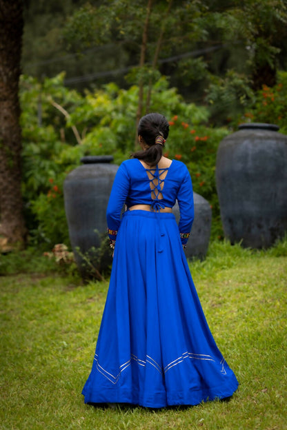 Yash Enterprise Blue Rayon Cotton Embroidery Semi Stitched Navratri Top Chaniya Choli