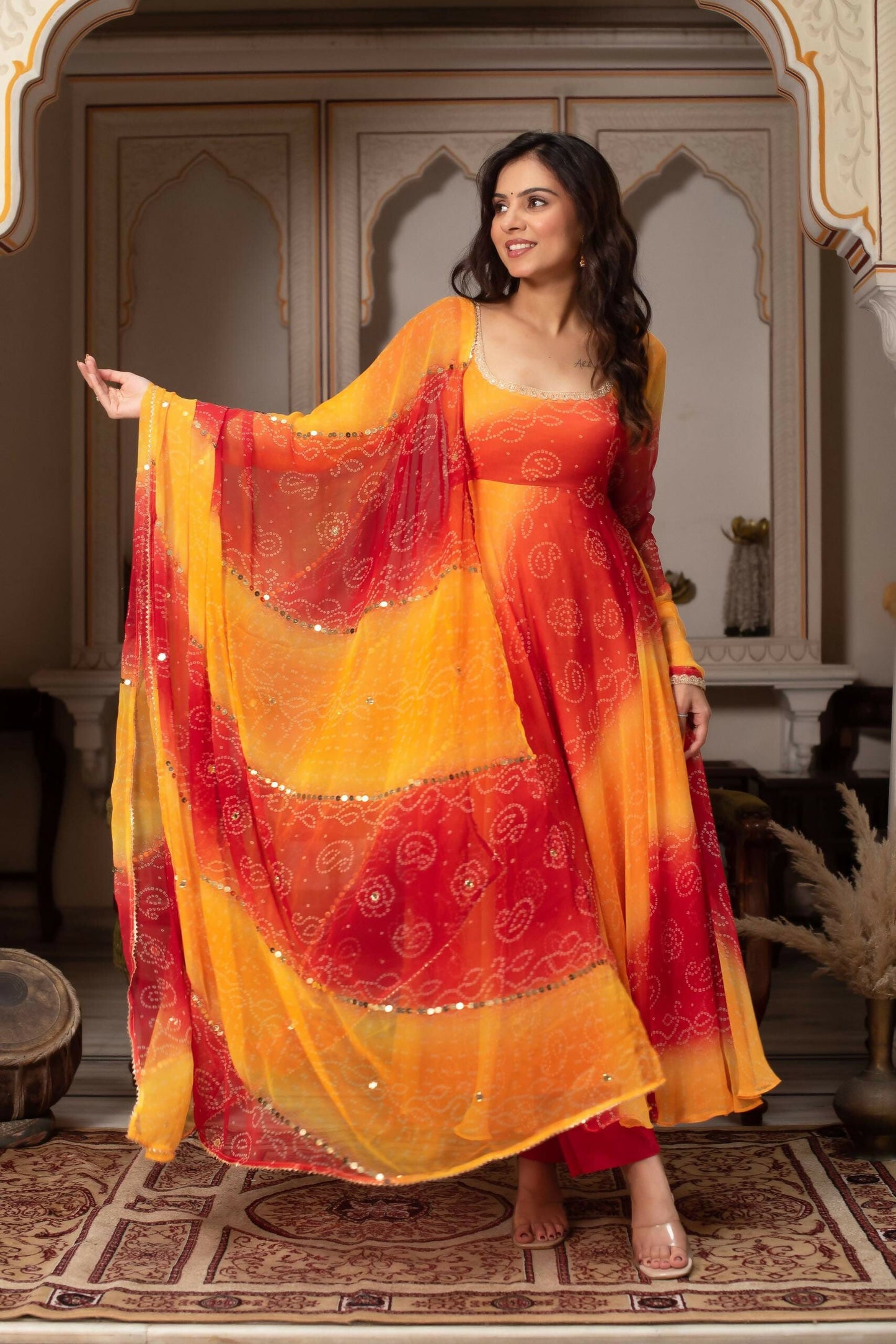 Teeya Creation Womens New Trending Festival Marriage Season Party Wear Look Yellow Gown Set