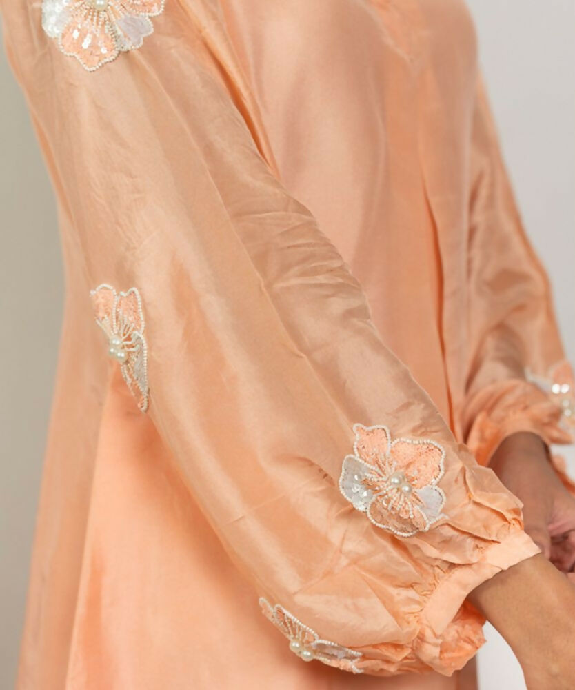 Timaraa Peach Heirloom  Silk Aari Zardosi Co-Ord Set
