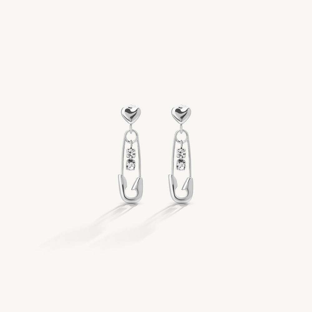 Sleek Heart Safety Pin Drop Earrings