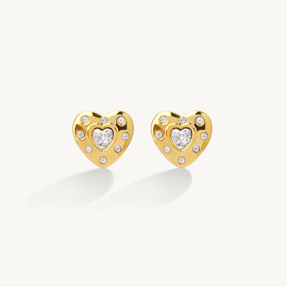 Elegant Crystal Heart Stud Earrings