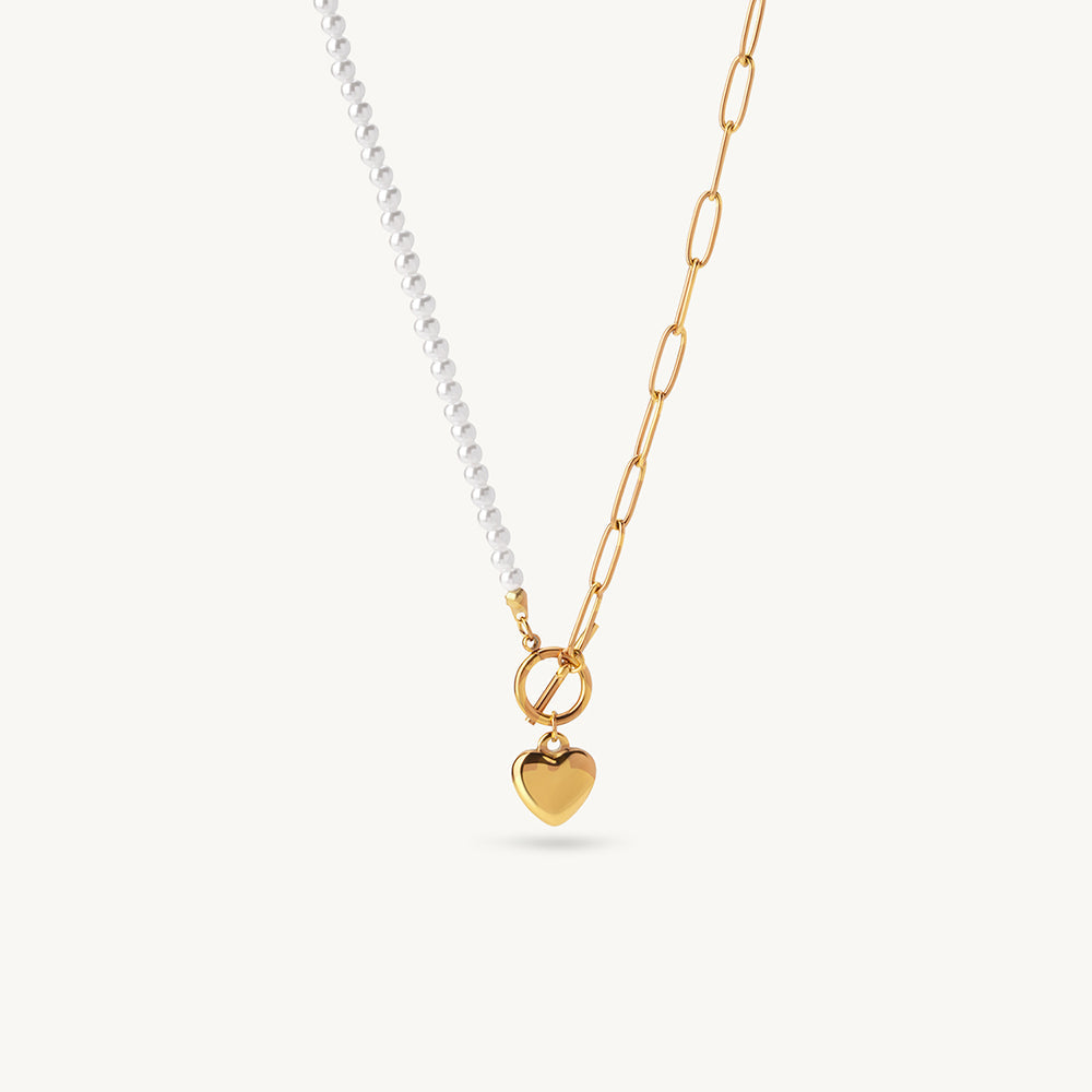 Pearl Link Heart Pendant Necklace
