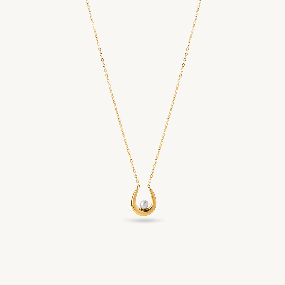 Sleek Curve Pearl Accent Necklace