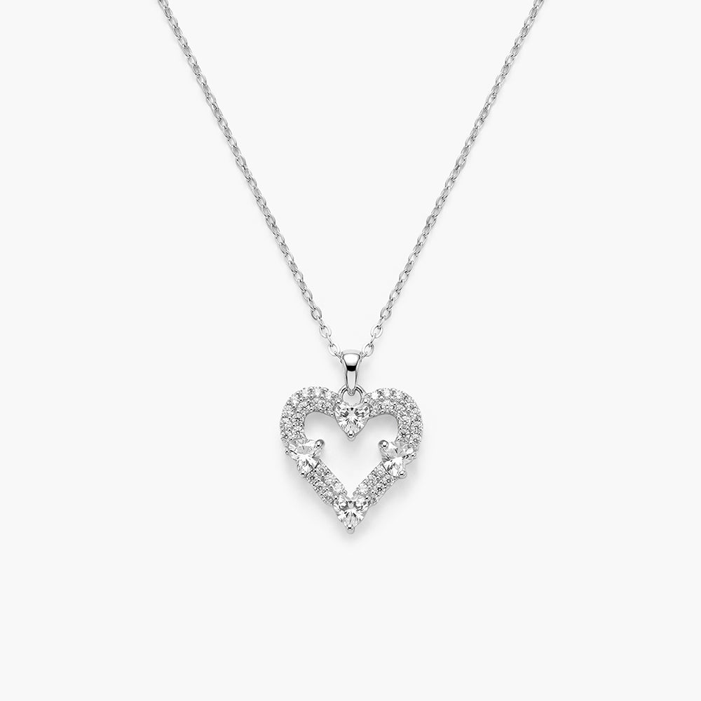Halo Heart Frame 925 Sterling Silver Pendant Necklace