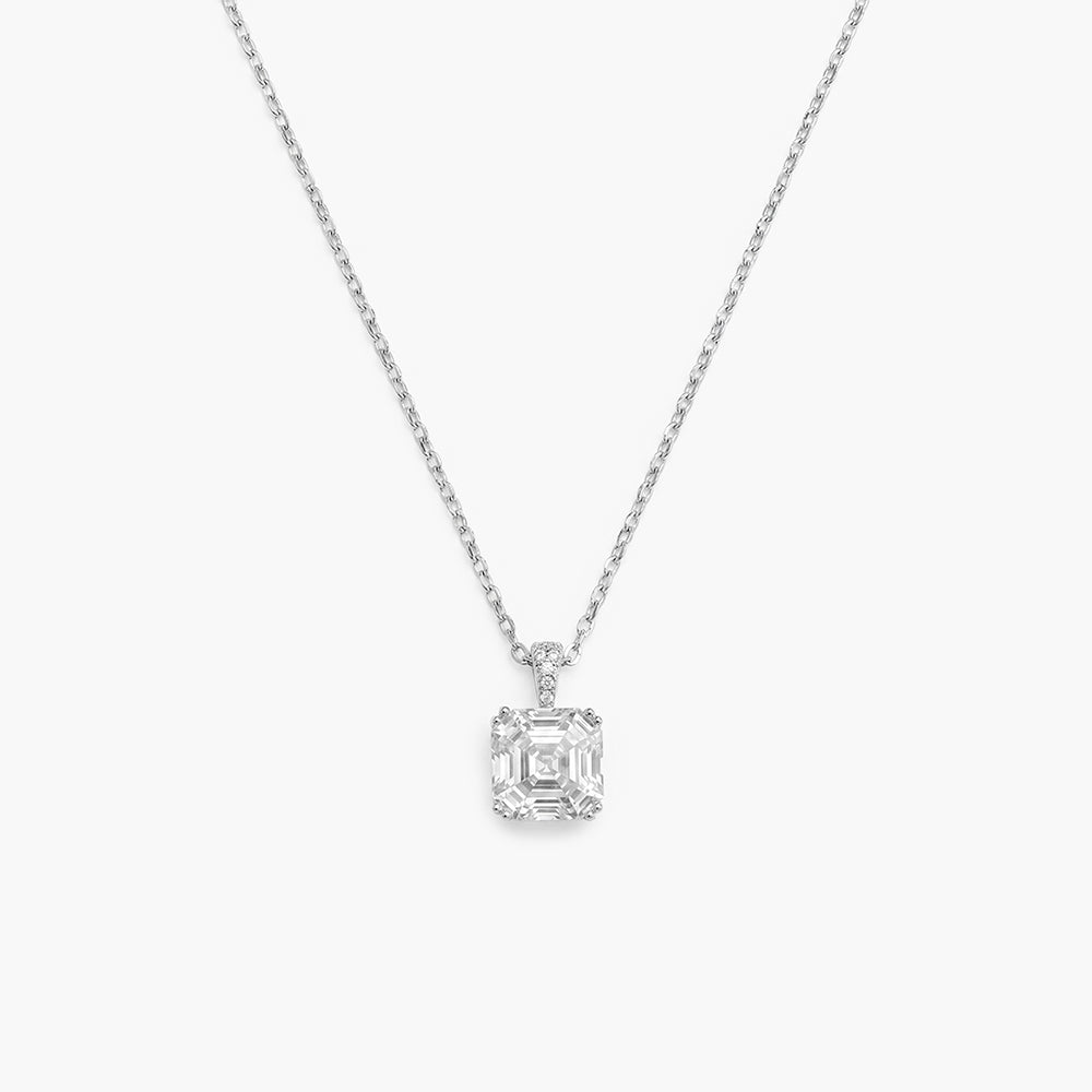 Sparkling Square Solitaire 925 Sterling Silver Pendant Necklace