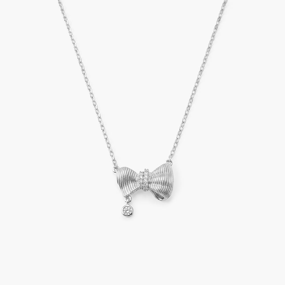 Elegant Bow Spark 925 Sterling Silver Pendant Necklace