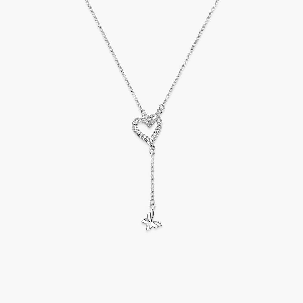 Halo Heart Mini Charm 925 Sterling Silver Lariat Necklace