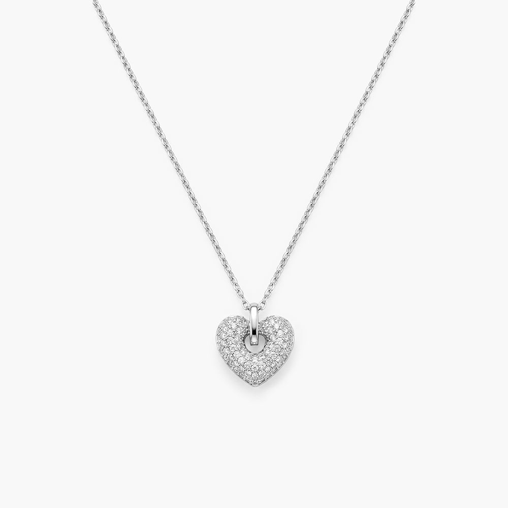Bold Puffy Glow Heart 925 Sterling Silver Pendant Necklace