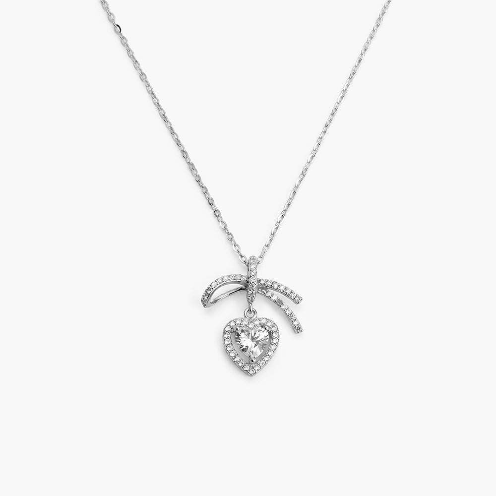 Elegant Knot Heart Drop 925 Sterling Silver Pendant Necklace