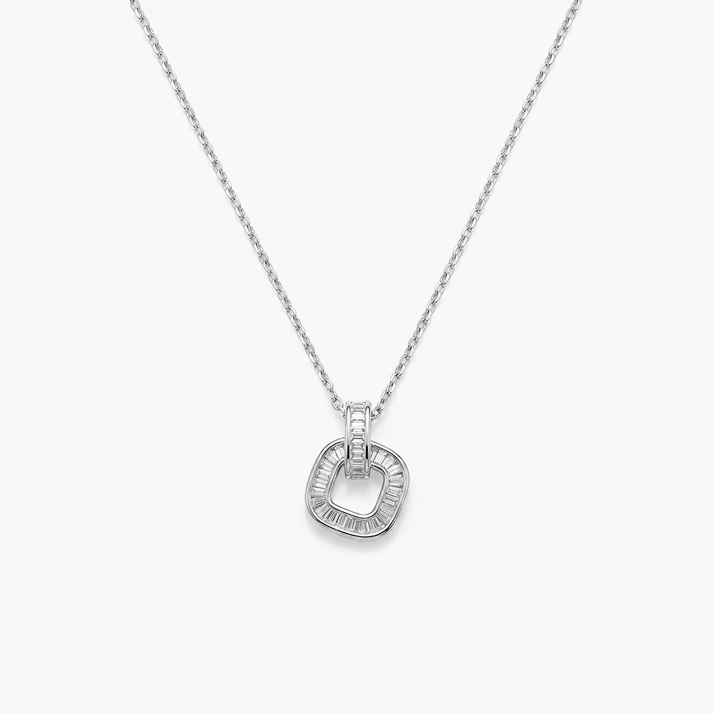 Halo Square Frame 925 Sterling Silver Necklace