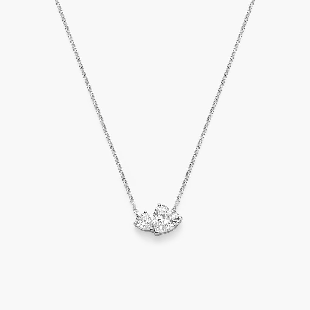 Brilliant Love Heart Dual Spark 925 Sterling Silver Necklace
