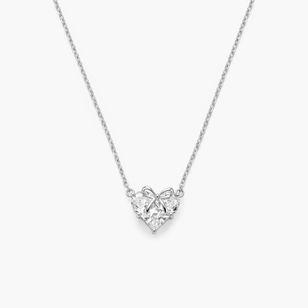 Serene Bow Heart 925 Sterling Silver Pendant Necklace