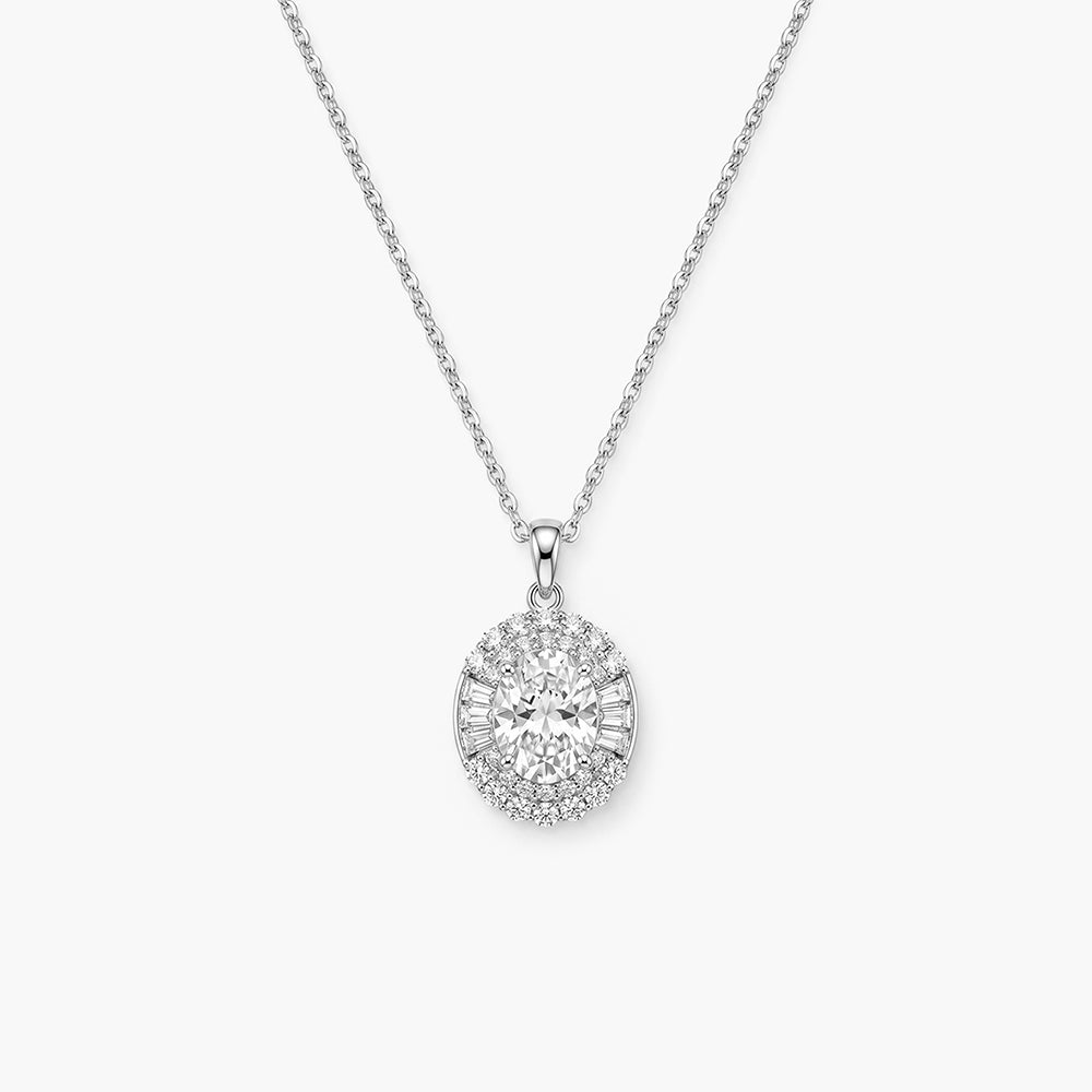 Delicate Gleaming Oval 925 Sterling Silver Pendant Necklace