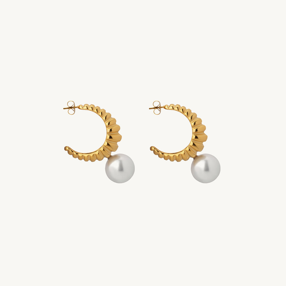 Rope Twist Pearl Orb Drop Hoop Earrings