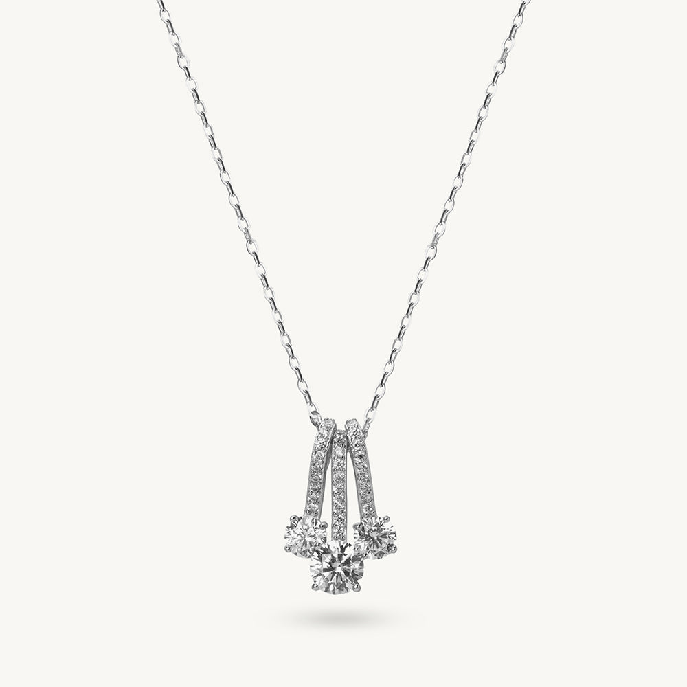 Minimal Triple Solitaire Bar 925 Sterling Silver Charm Necklace