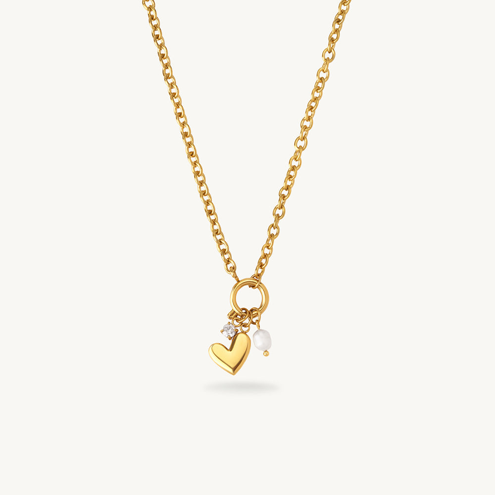 Heart Pearl Charm Necklace