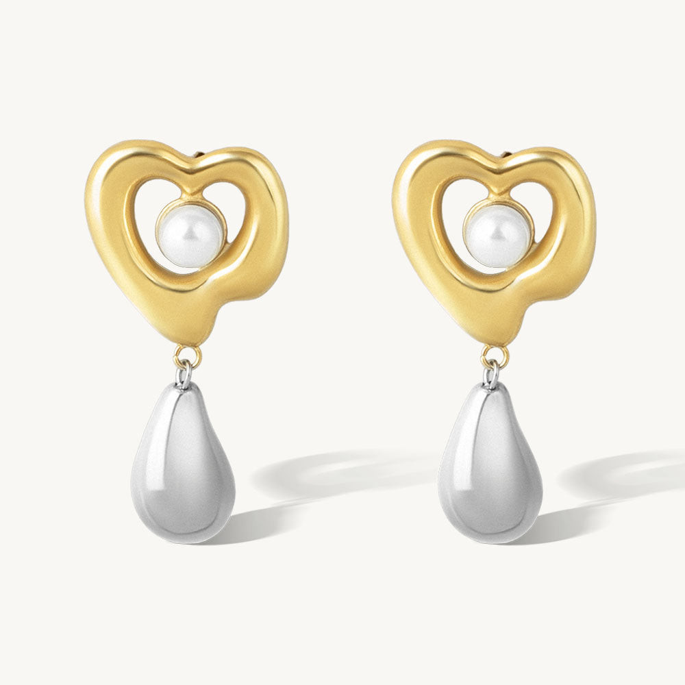 Pearl Accent Heart Frame Drop Earring