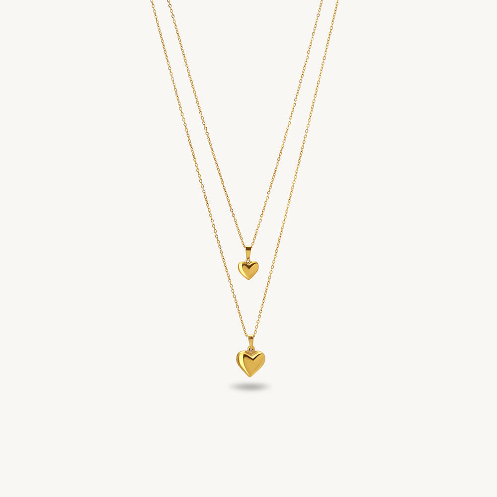 Puffy Heart Duo Layer Necklace