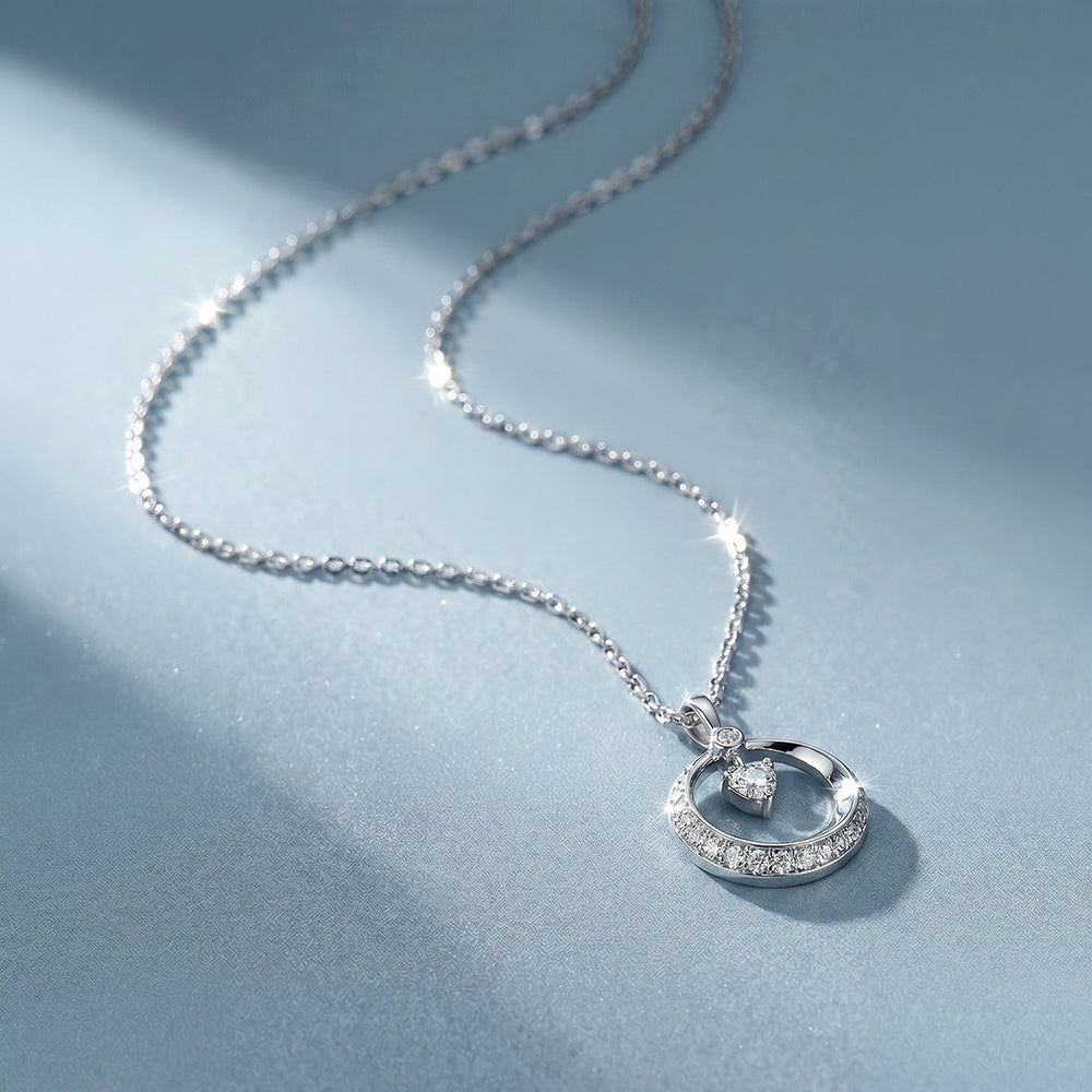 Luna Orbit Crystal Drop 925 Sterling Silver Necklace