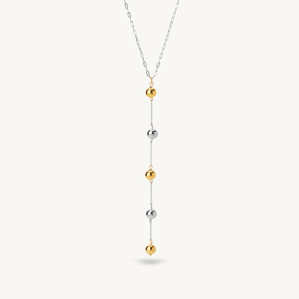 Dual Tone Ball Linked Lariat Necklace