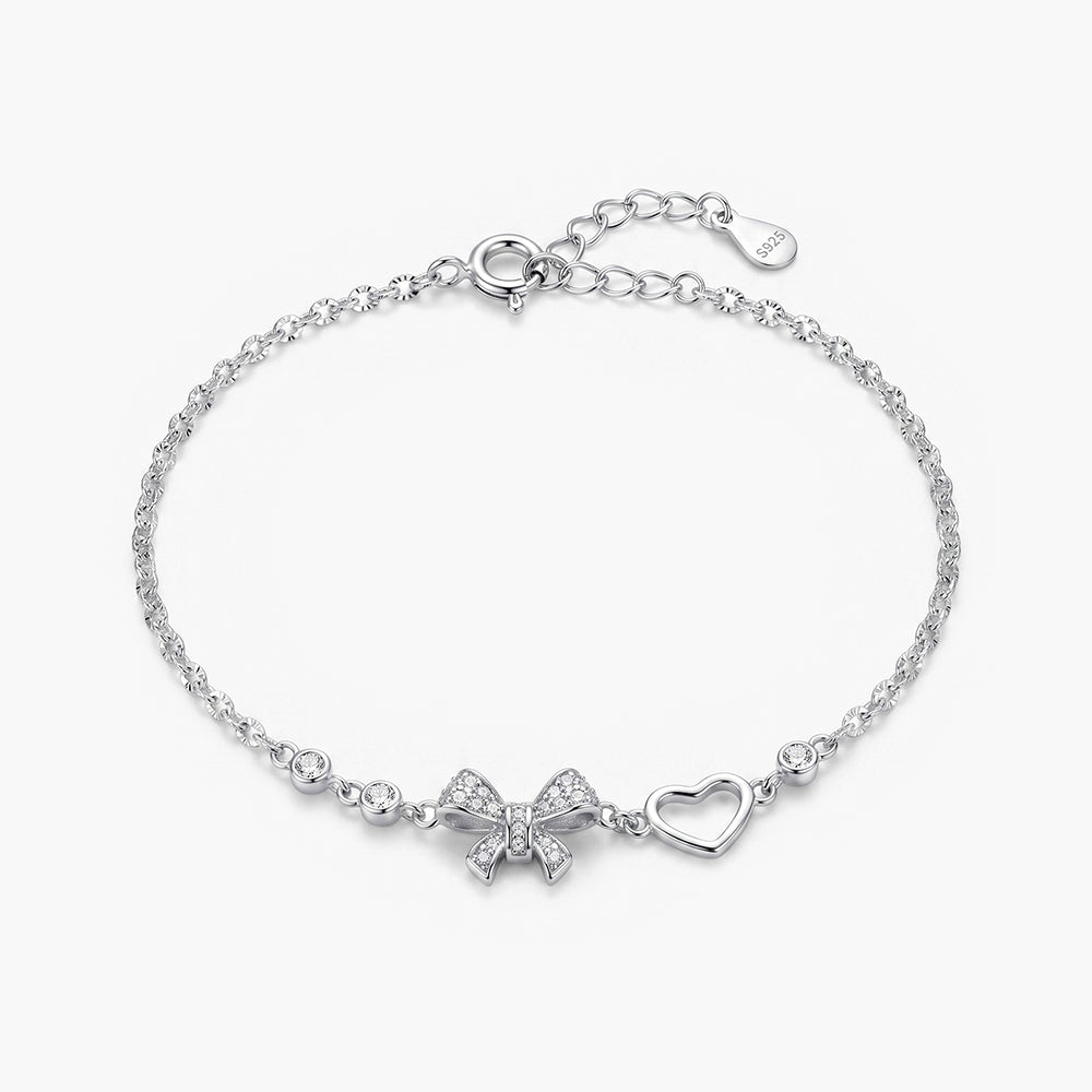 Delicate Ribbon Motif 925 Sterling Silver Bracelet