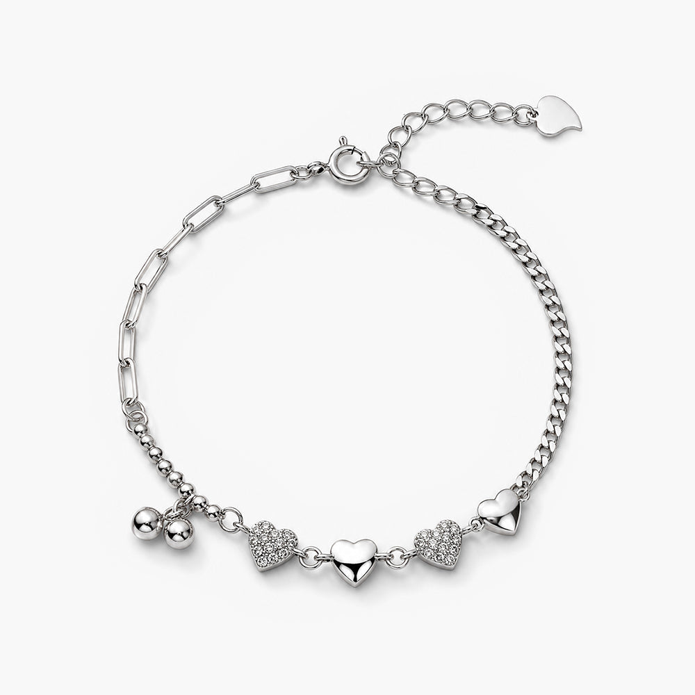 Cute Heart Linked 925 Sterling Silver Bracelet