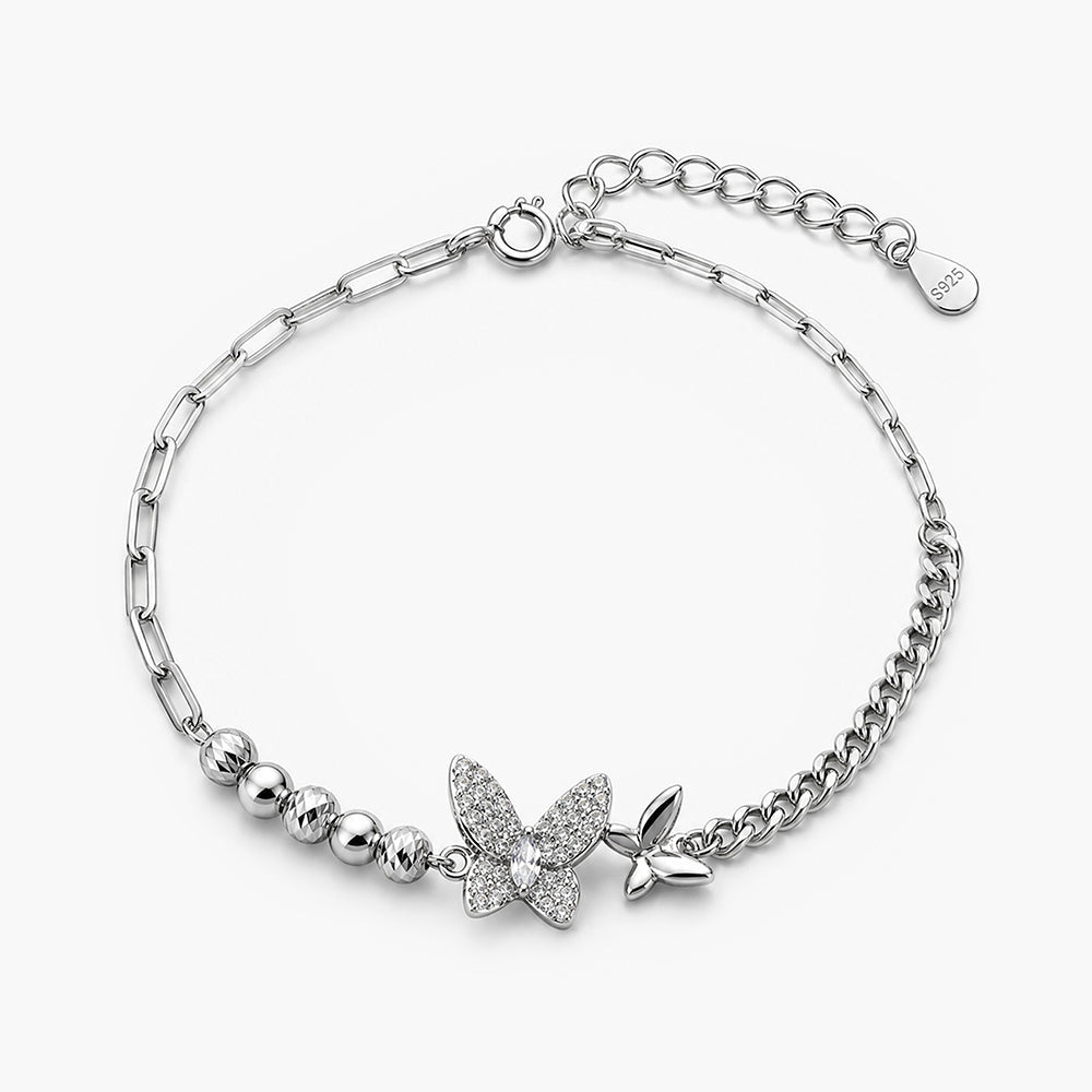 Sparkling Butterfly Motif 925 Sterling Silver Bracelet