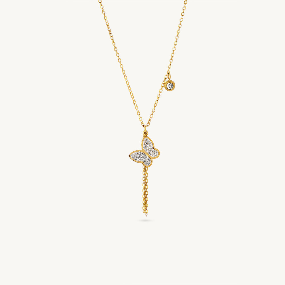 Mini Butterfly Tassel Charm Necklace
