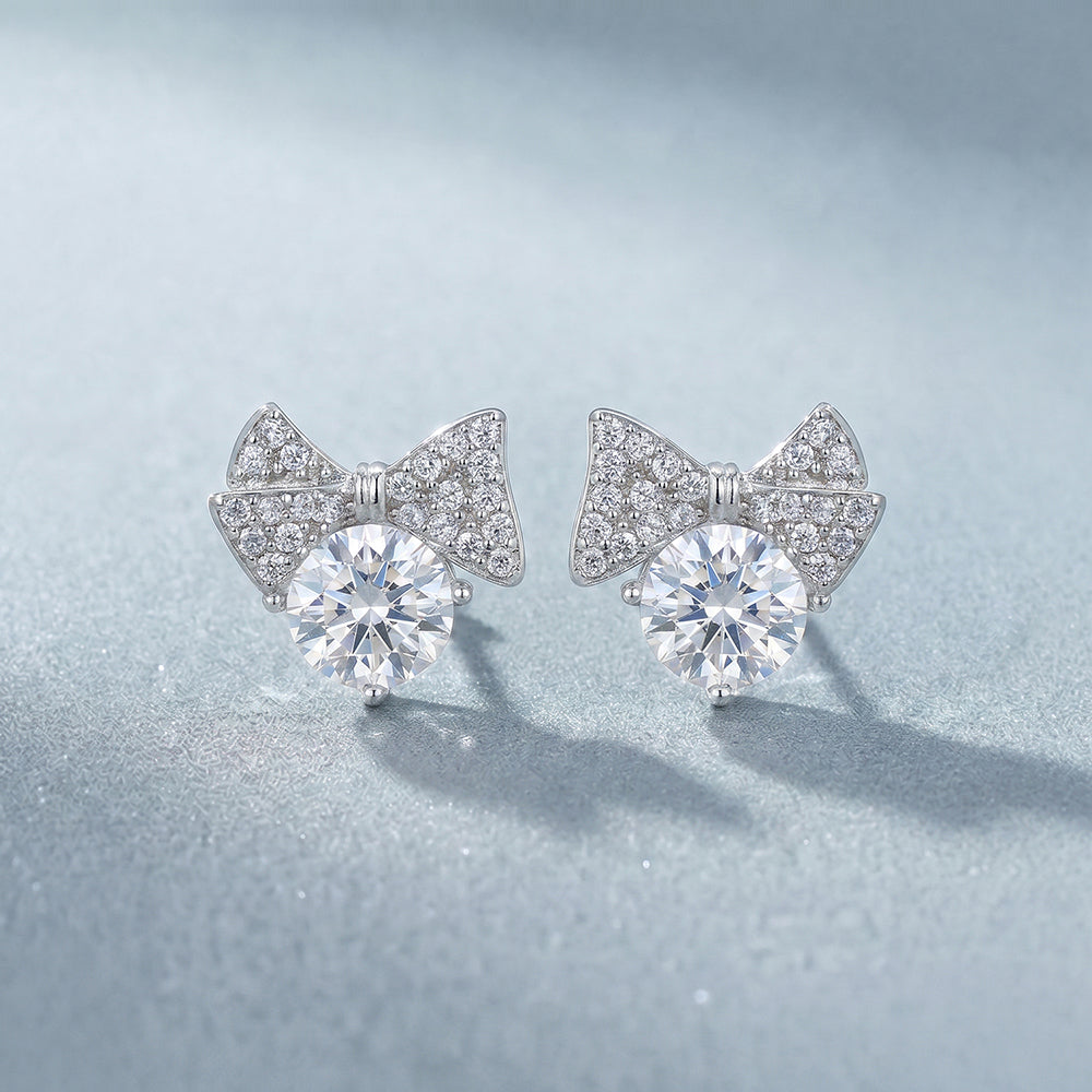Dainty Bow Solitaire Accent 925 Sterling Silver Earrings