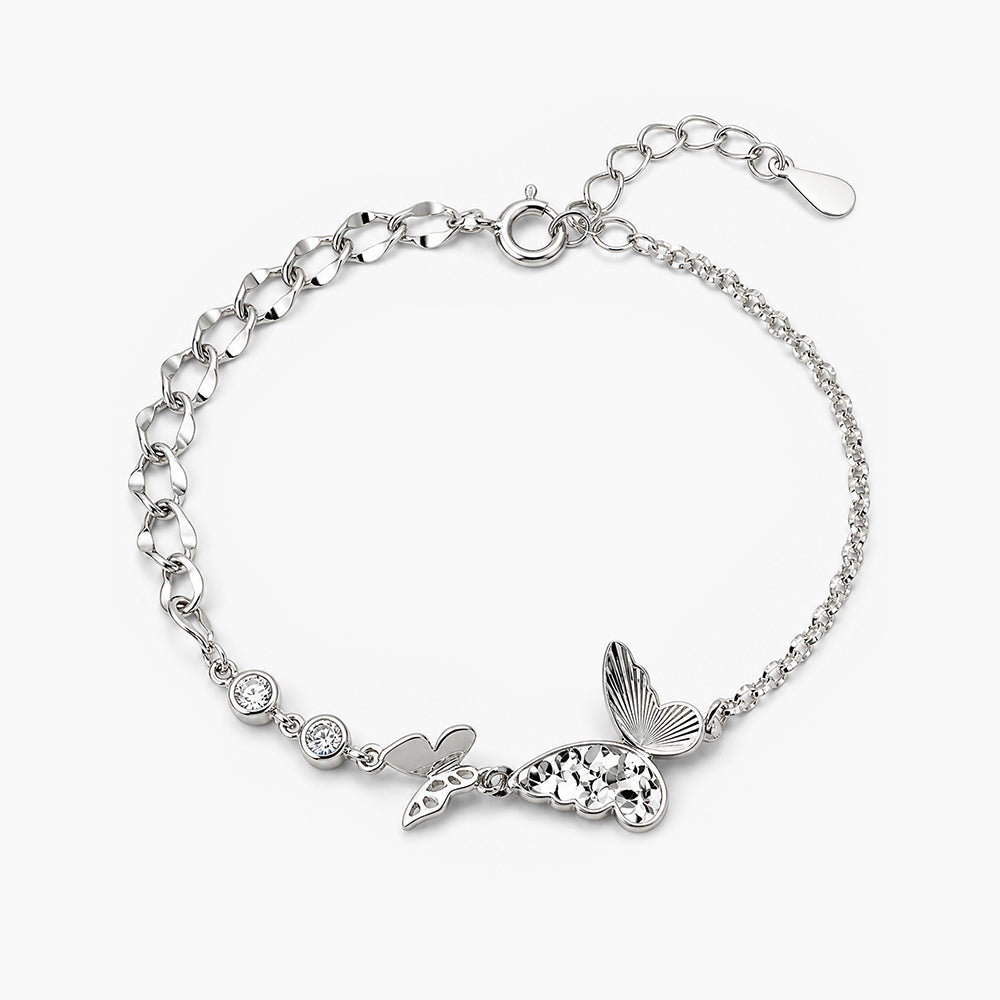 Dual Butterfly Accent 925 Sterling Silver Bracelet