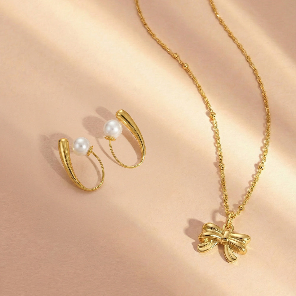 Bow & Curve Pearl Jewellery Set