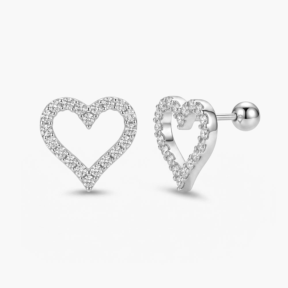 Halo Heart Frame 925 Sterling Silver Earrings