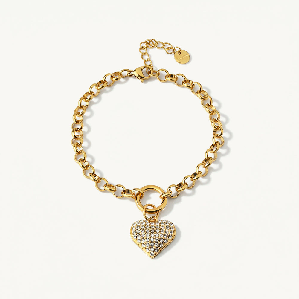 Bold Sparkle Heart Chain Bracelet