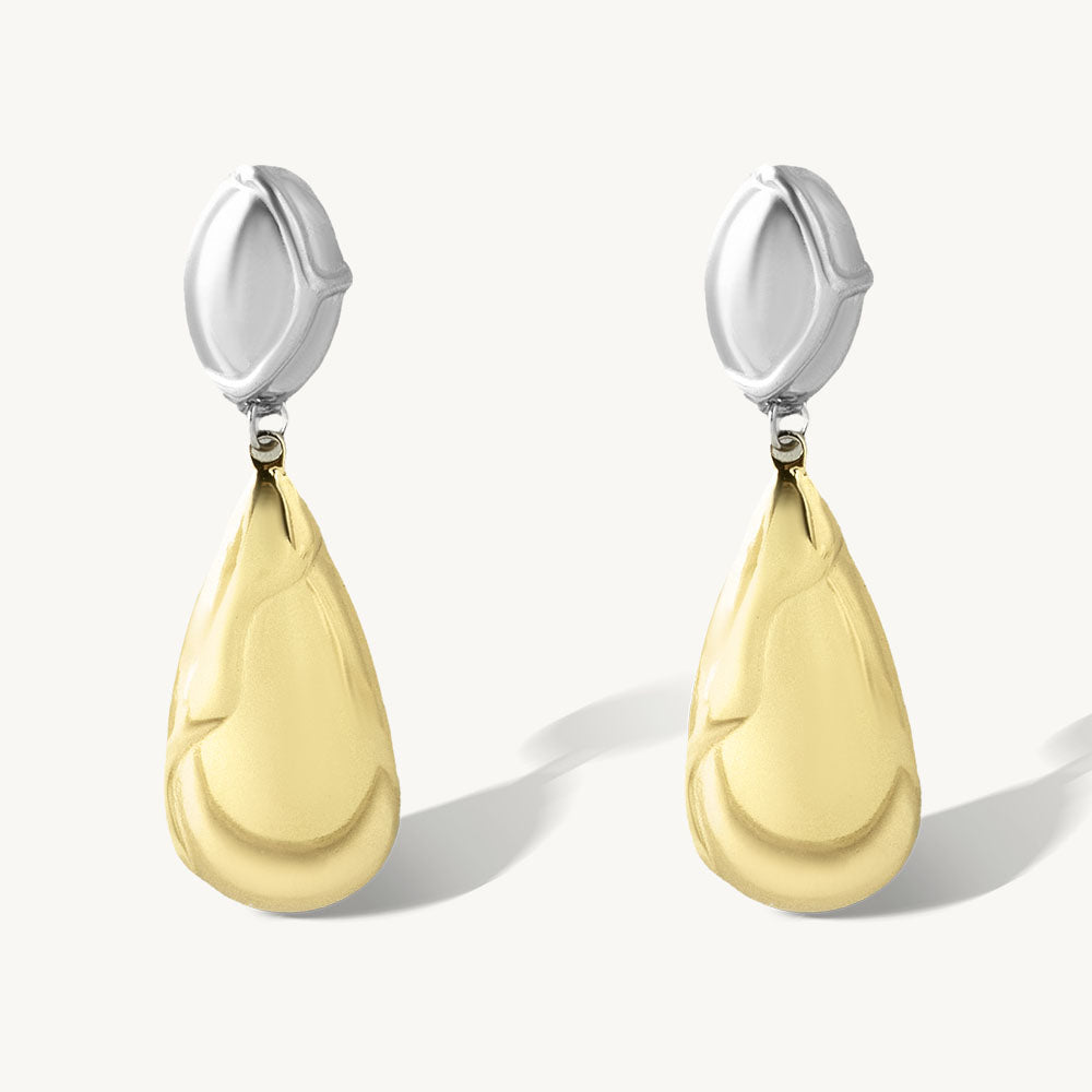 Contempropry Droplet Dual Tone Earring