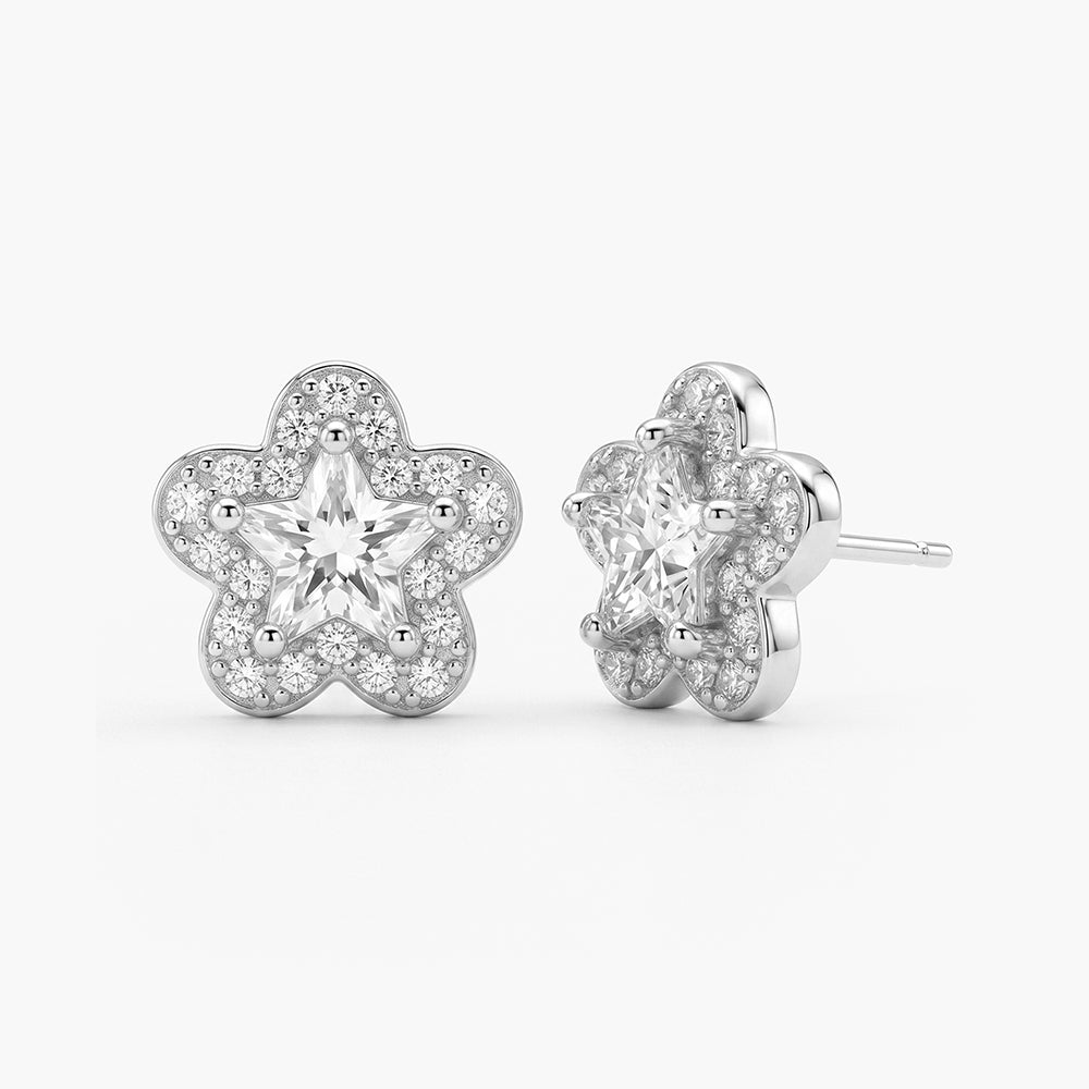 Blossom Pave Sparkle 925 Sterling Silver Stud Earrings