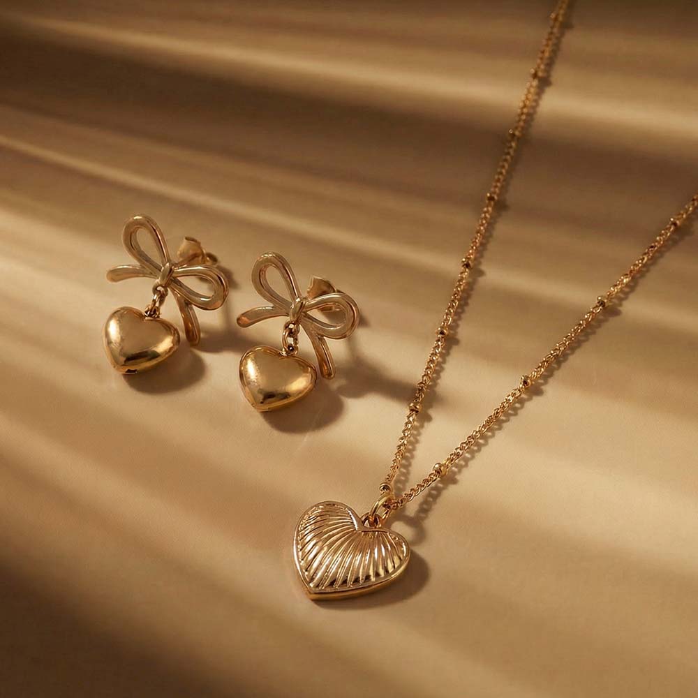 Puffy Bow Heart Elegance Jewellery Set