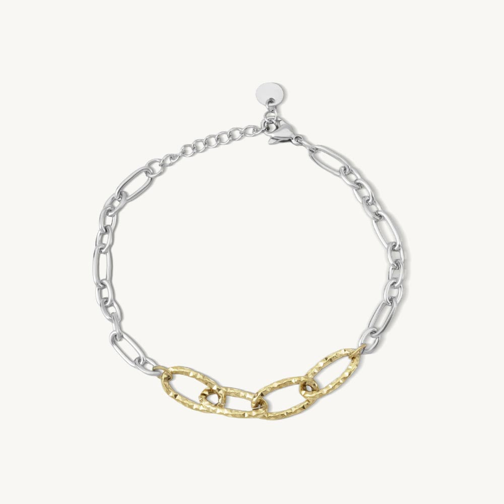 Dual Tone Figaro Link Chain Bracelet