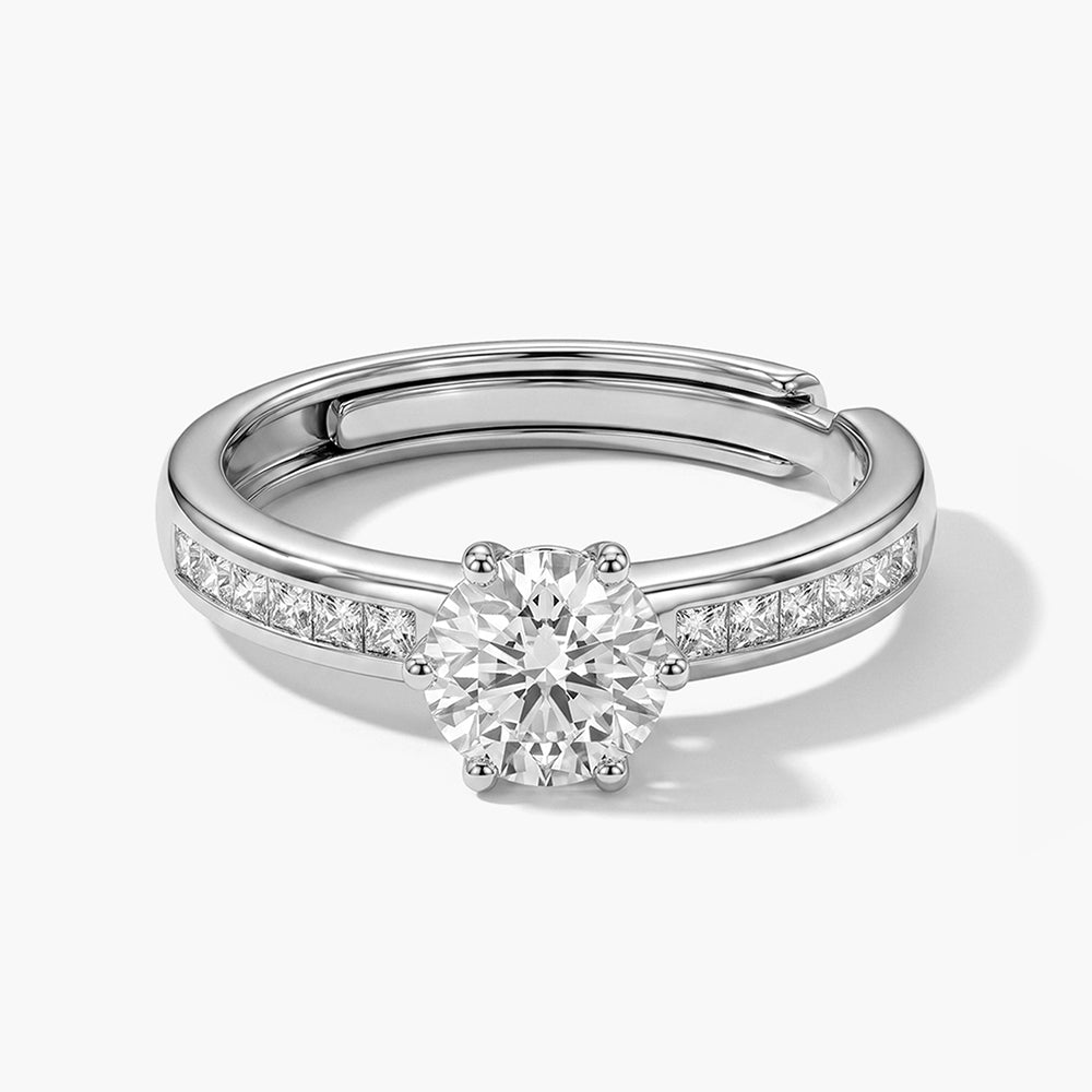 Bold Solitaire Gleaming Line 925 Sterling Silver Ring