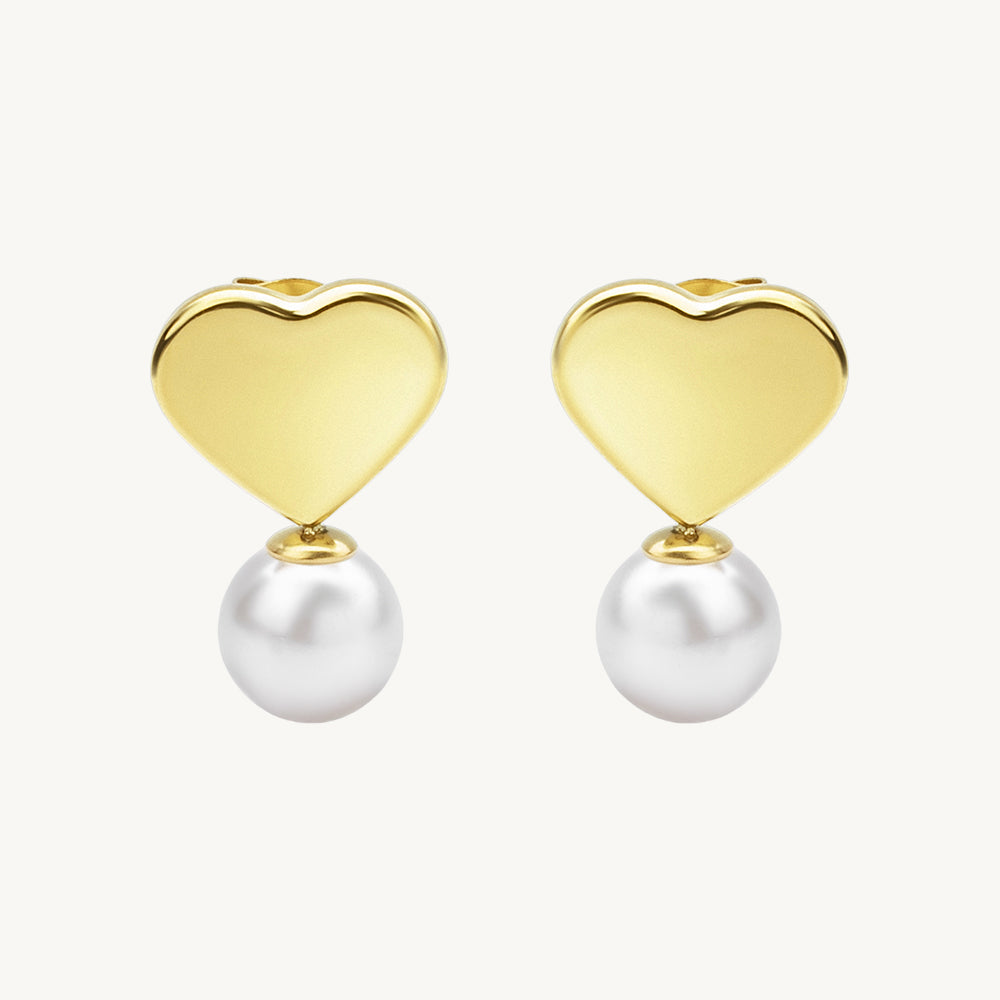 Sleek Heart Pearl Accent Stud Earrings