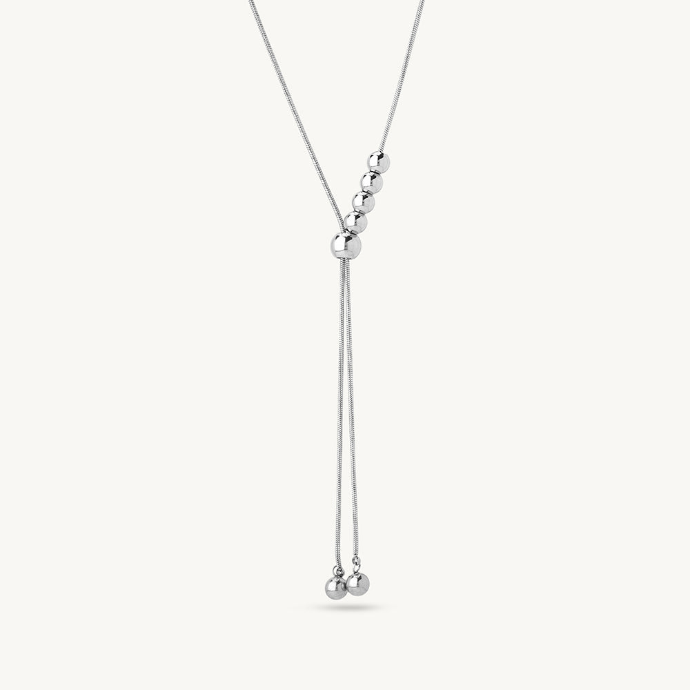 Silver Bead Lariat Necklace