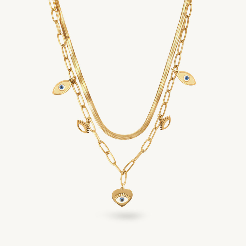 Mystic Heart Evil Eye Layer Necklace
