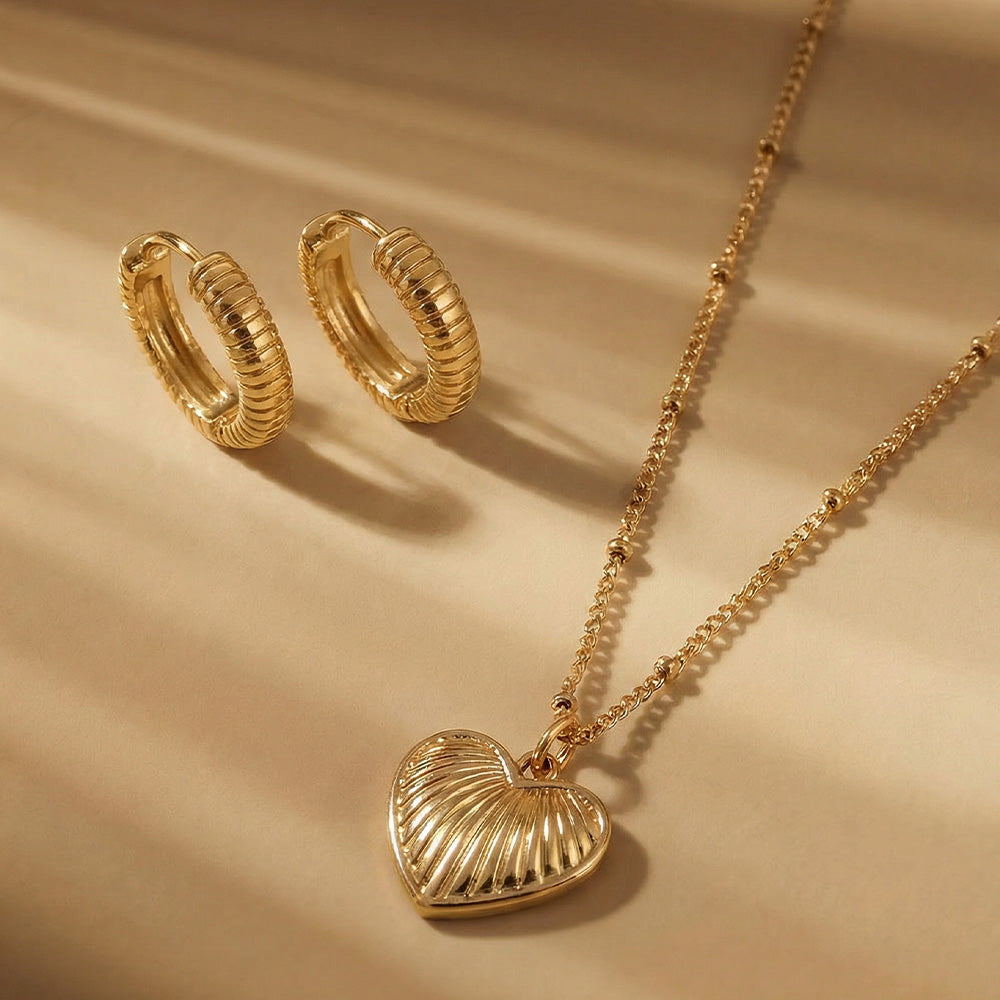Textured Heart Jewellery Set