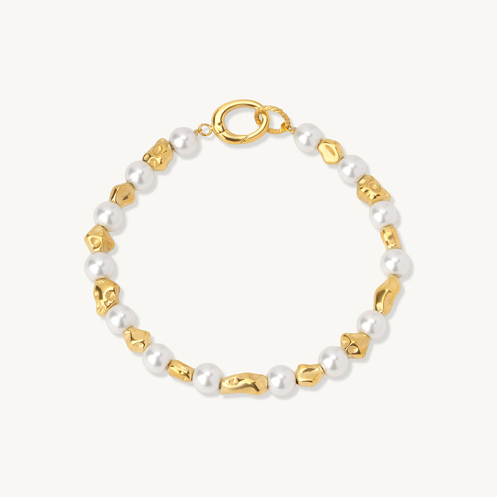 Golden Bead Pearl Linked Bracelet