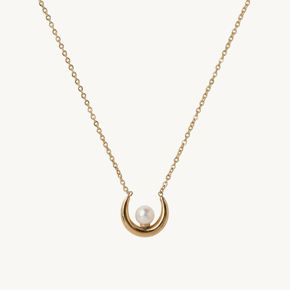 Celestial Crescent Pearl Arc Necklace