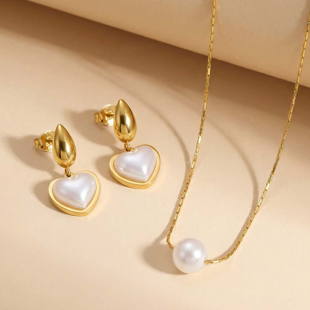 Classic Heart Pearl Love Jewellery Set