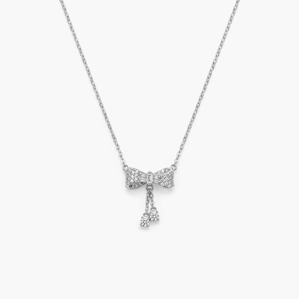 Elegant Bow Charm 925 Sterling Silver Pendant Necklace
