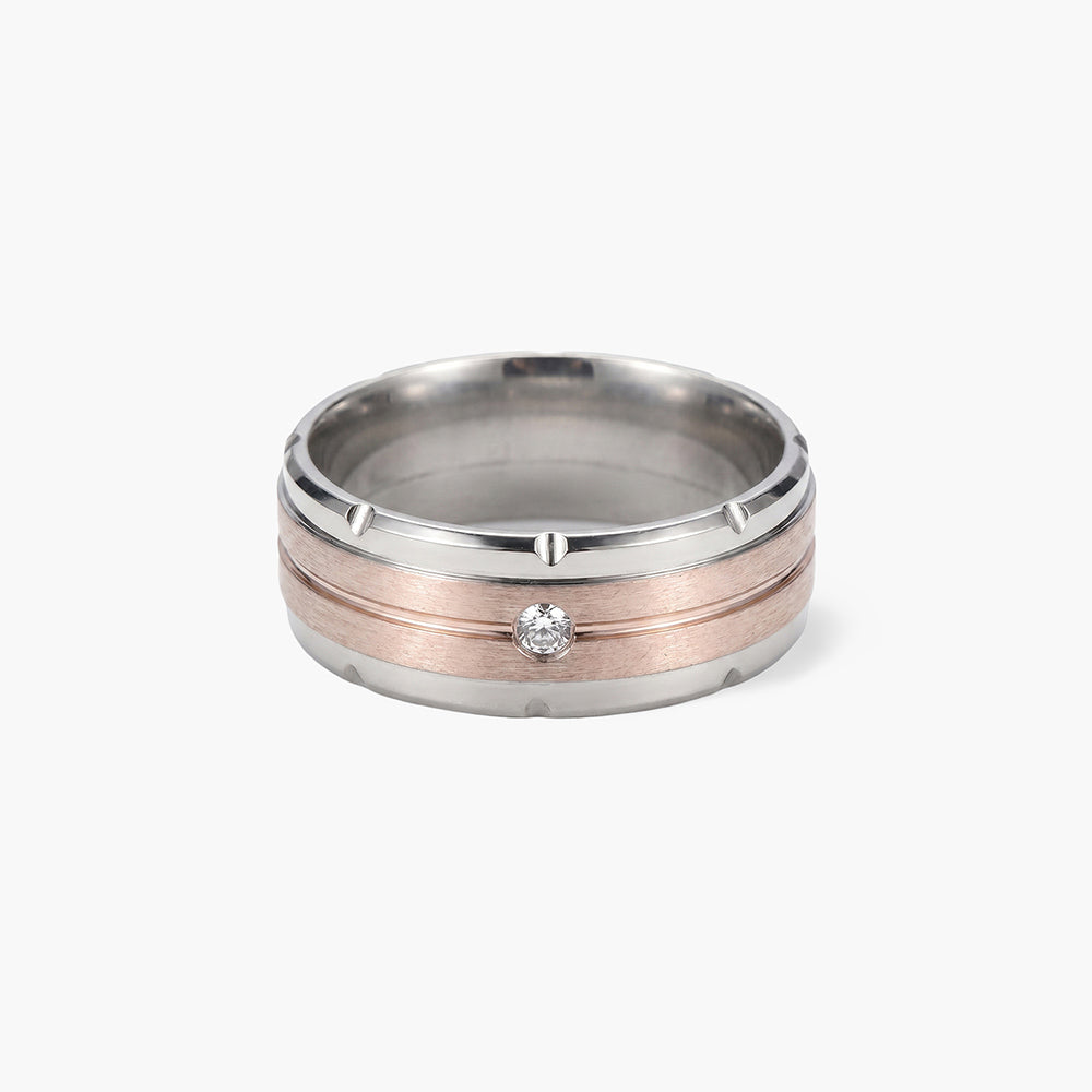 Splendid Silver Rose Gold Band Ring