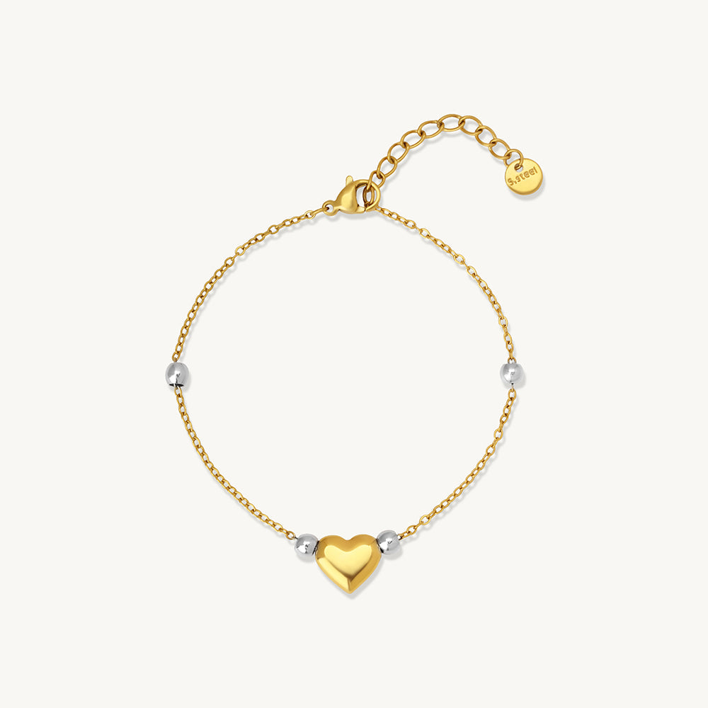 Mini Heart Bead Dual Tone Bracelet