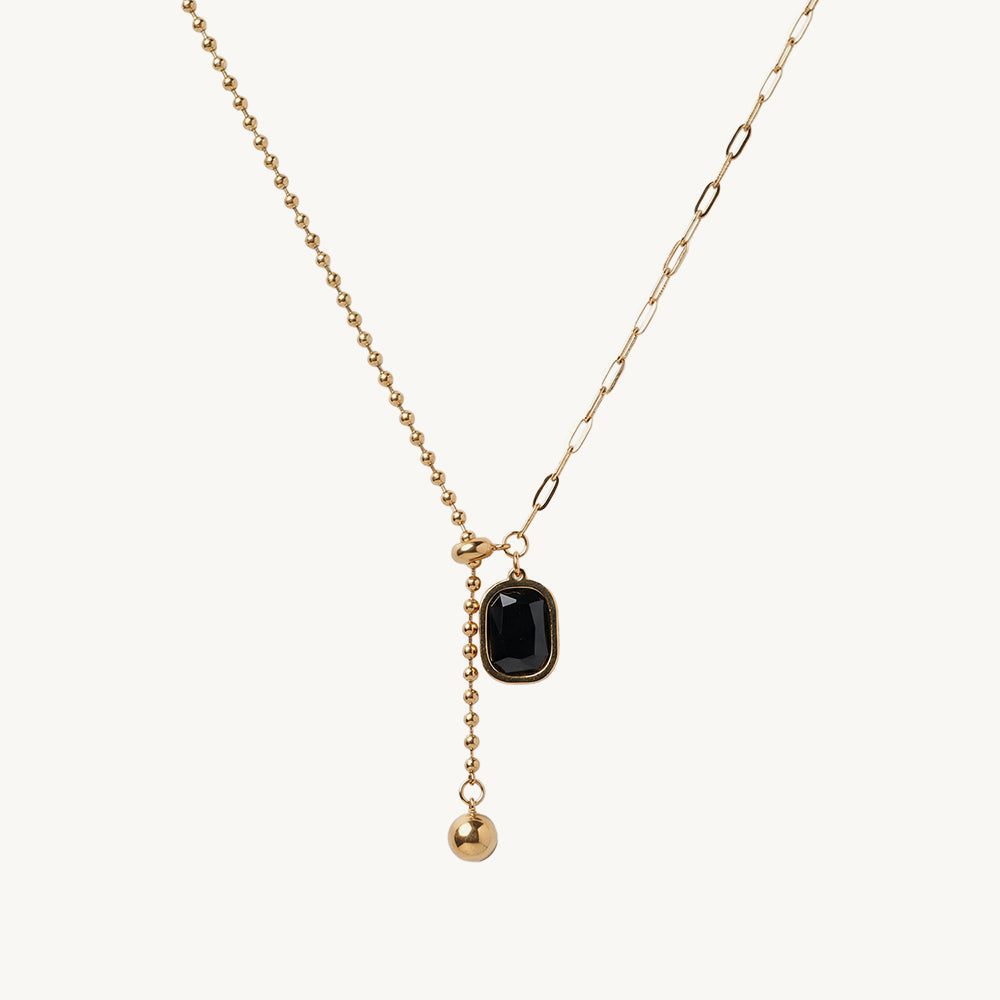 Noir Stone Ball Drop Lariat Necklace